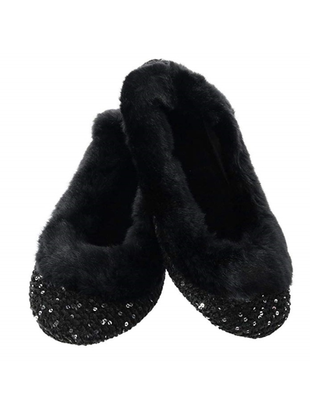 NEW Isotoner Ballet Flats Knit Lurex Slippers Ballerina Style Black